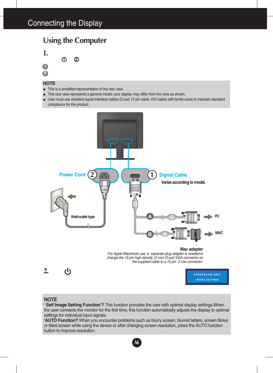 Using the computer, Connecting the display | LG L1734S-BN User Manual | Page 7 / 24