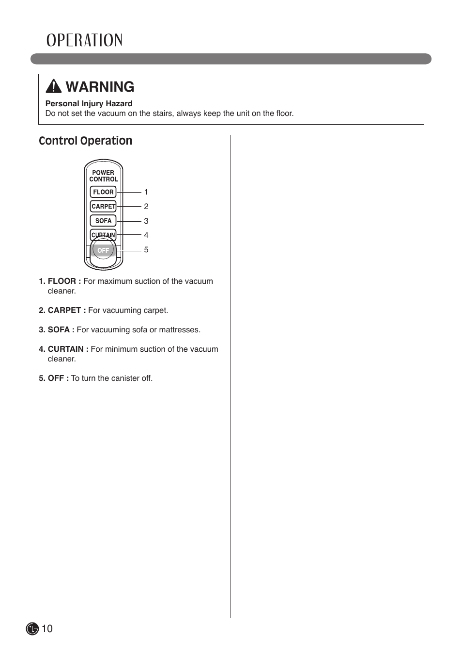 Operation, Warning | LG LCV800R User Manual | Page 10 / 40