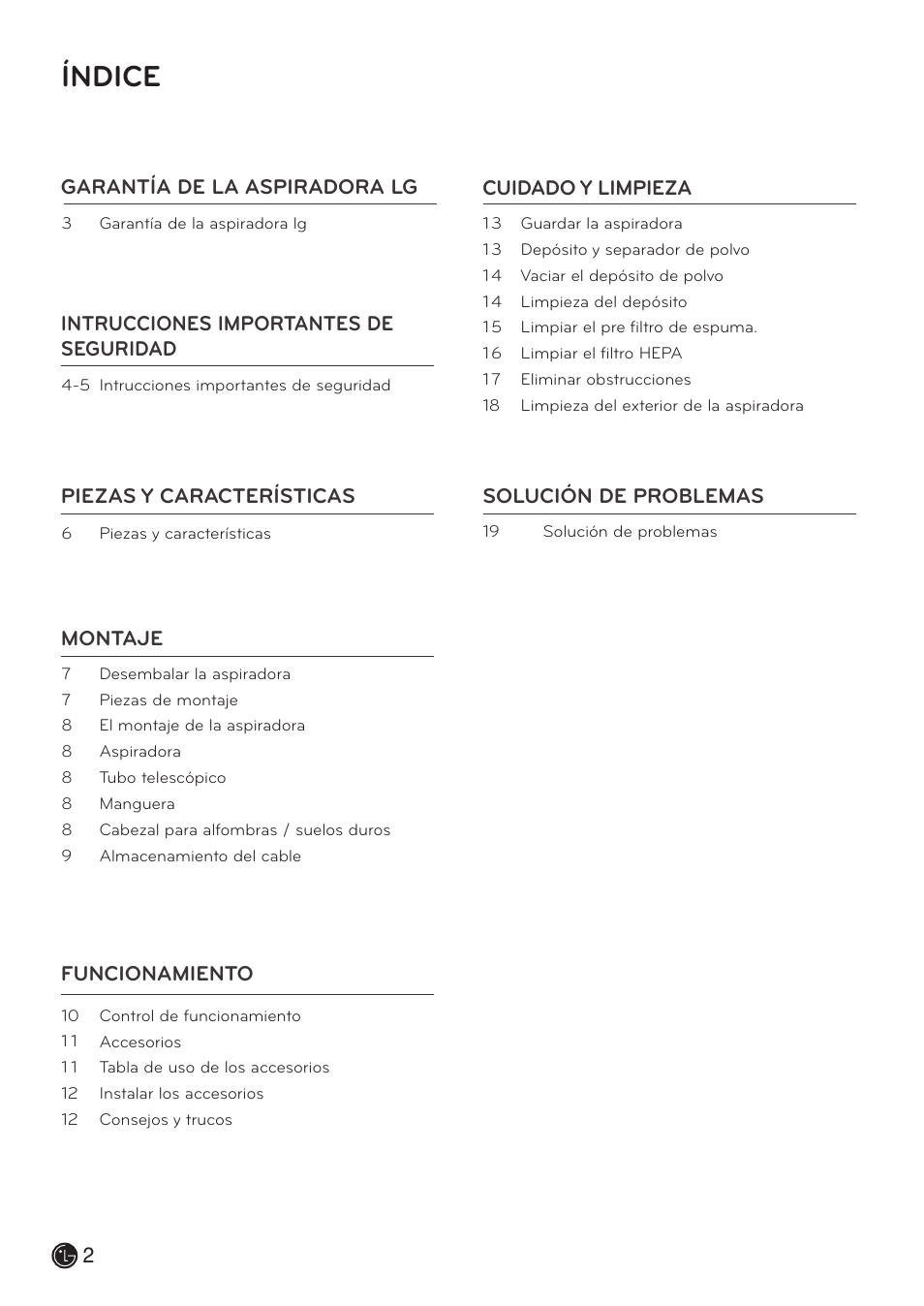 Índice | LG LCV800R User Manual | Page 22 / 40