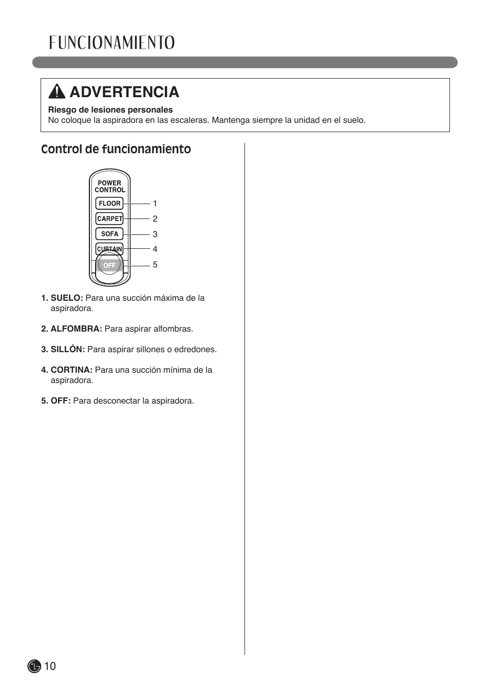 Funcionamiento, Advertencia | LG LCV800R User Manual | Page 30 / 40