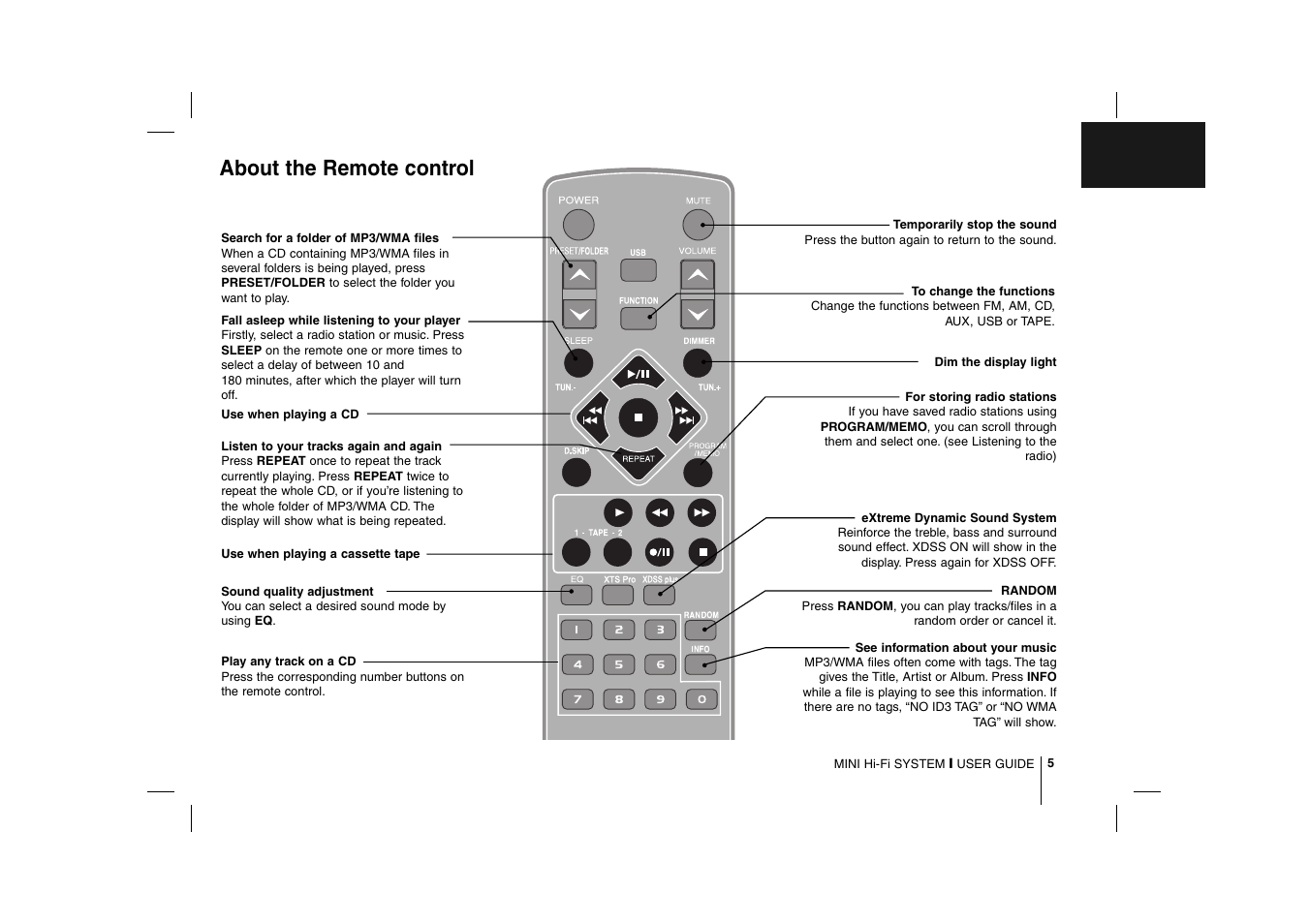 About the remote control | LG MCD212 User Manual | Page 5 / 12