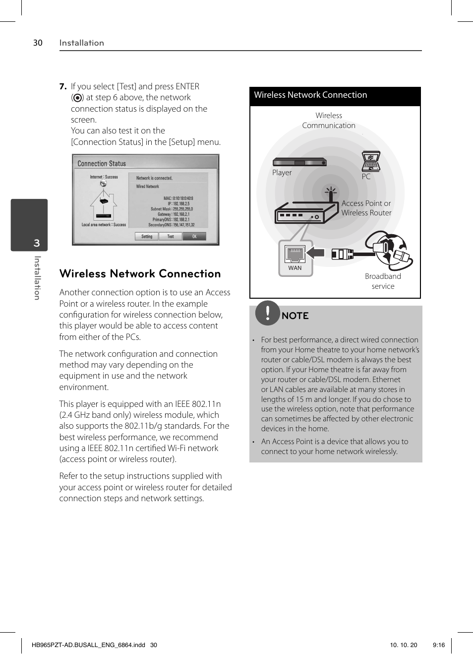Wireless network connection | LG LHB975 User Manual | Page 30 / 116