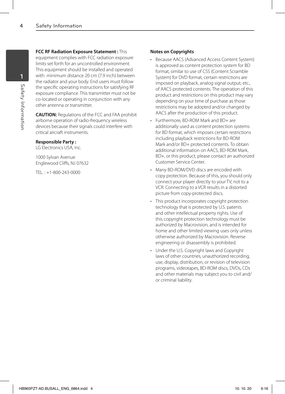 LG LHB975 User Manual | Page 4 / 116