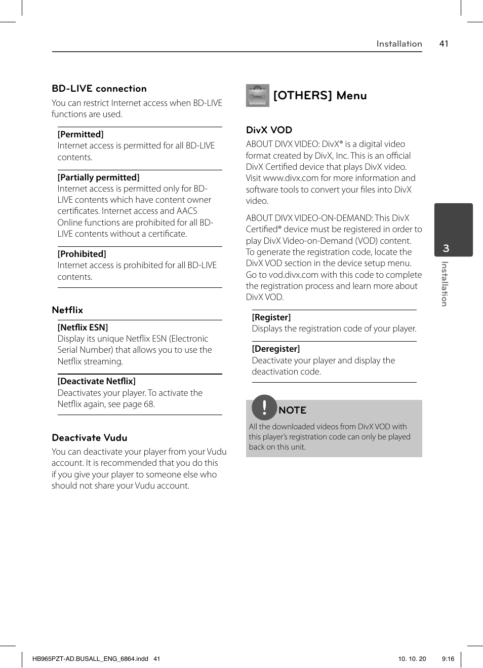 Others] menu | LG LHB975 User Manual | Page 41 / 116
