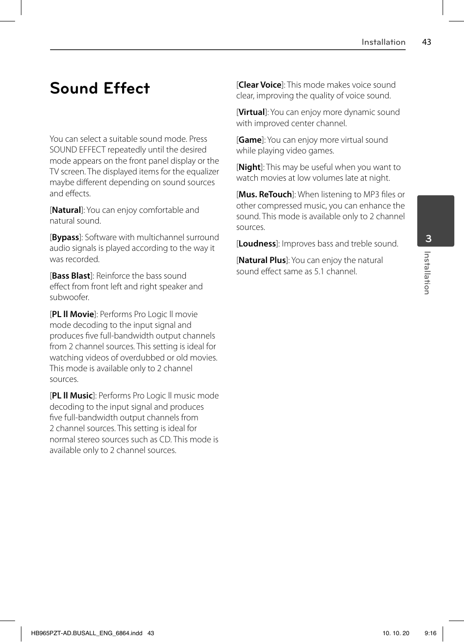 Sound effect | LG LHB975 User Manual | Page 43 / 116