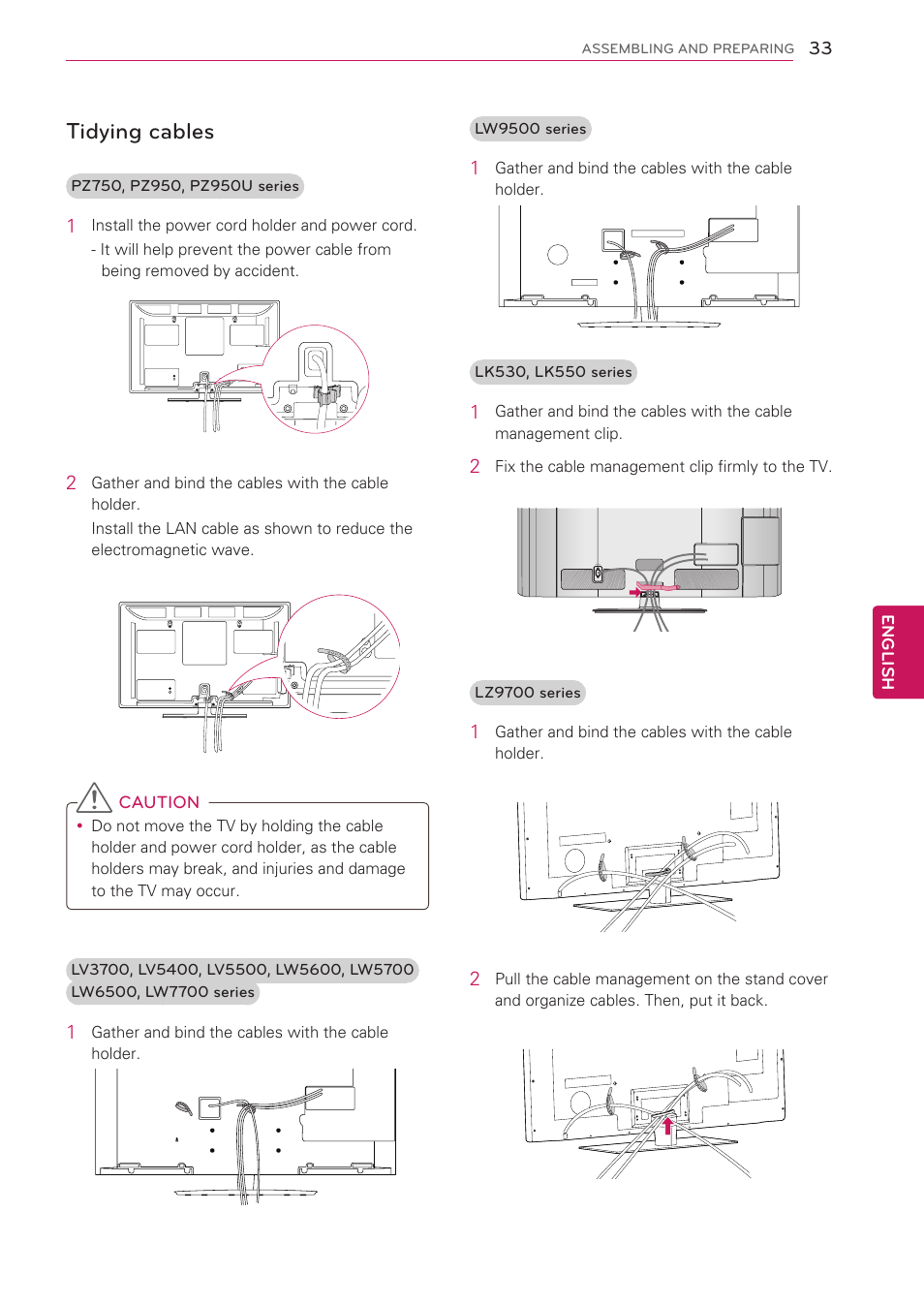 Tidying cables | LG 47LV5500 User Manual | Page 33 / 166