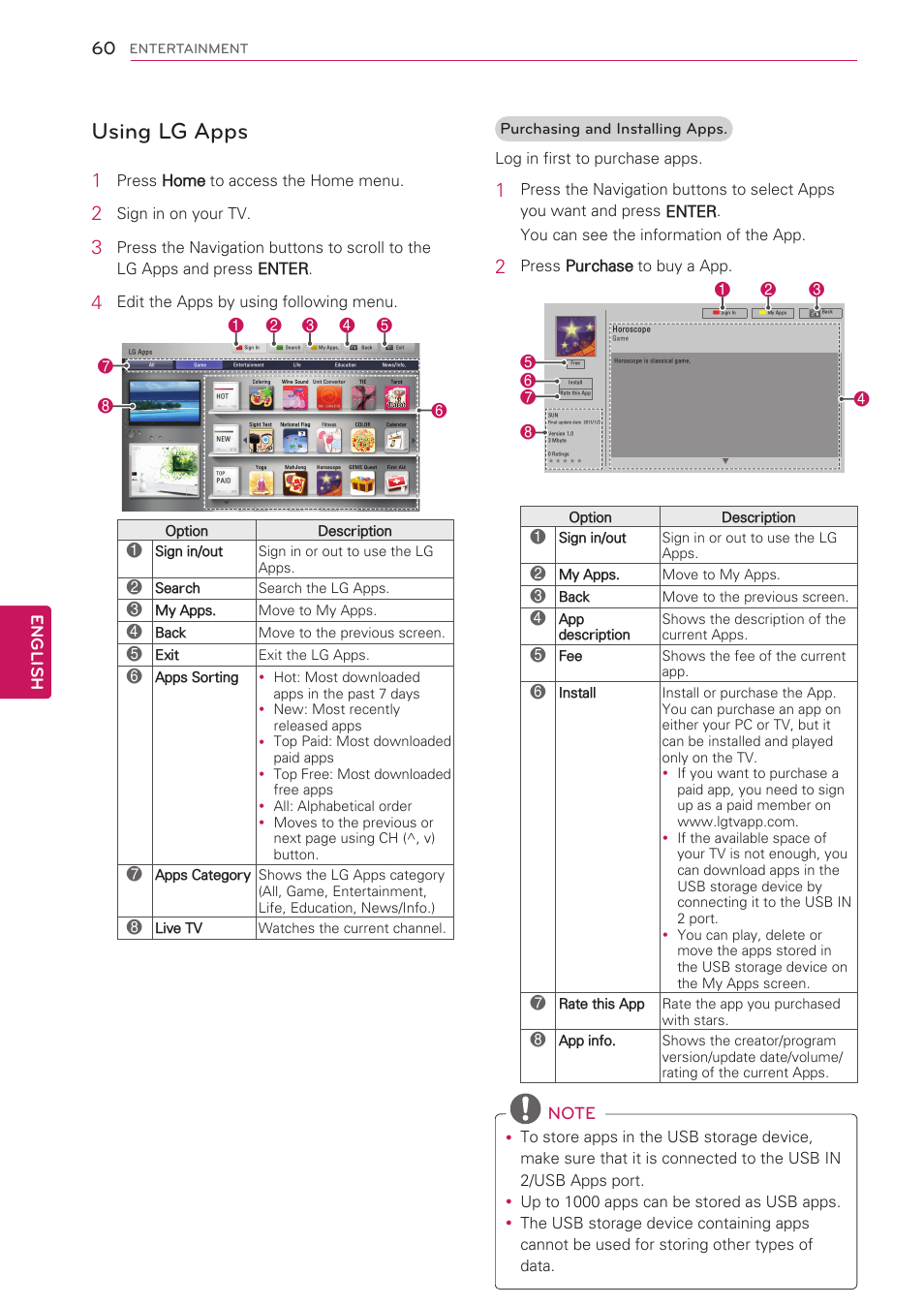 Using lg apps, English | LG 47LV5500 User Manual | Page 60 / 166