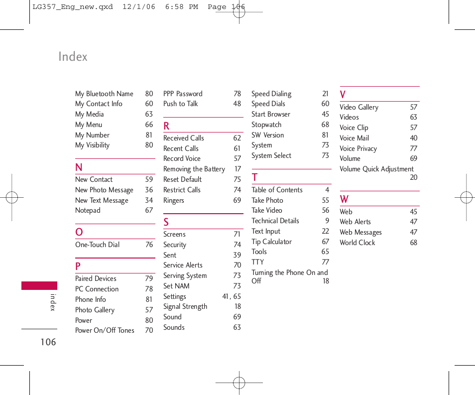 Index | LG LG357 User Manual | Page 106 / 106