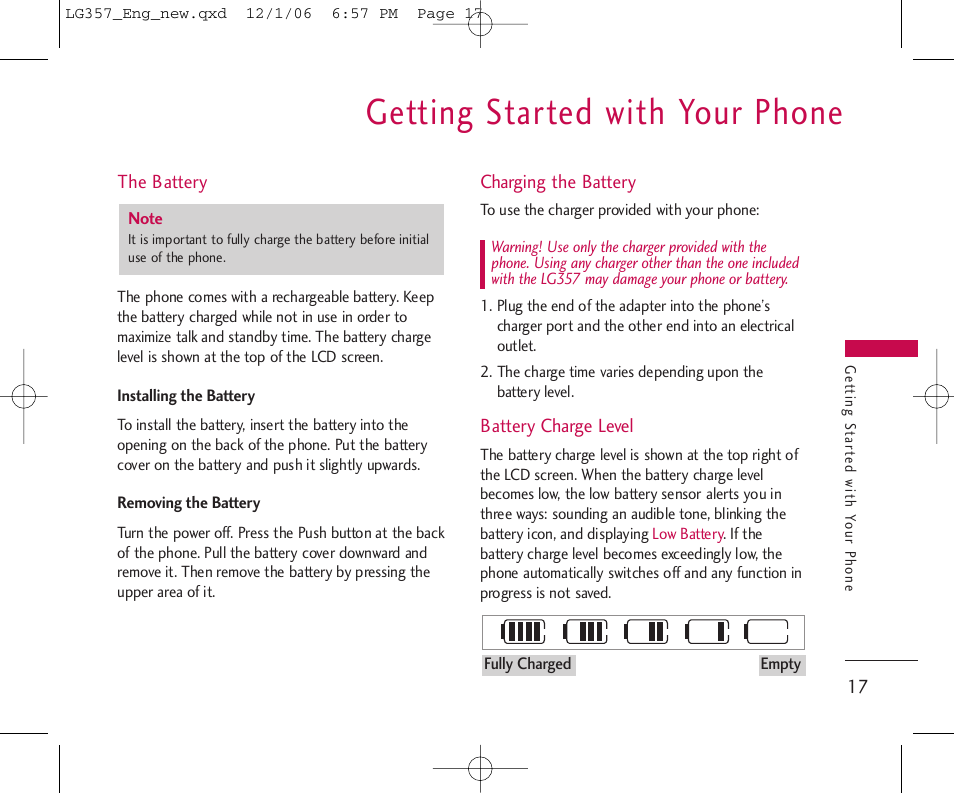 Getting started with your phone | LG LG357 User Manual | Page 17 / 106