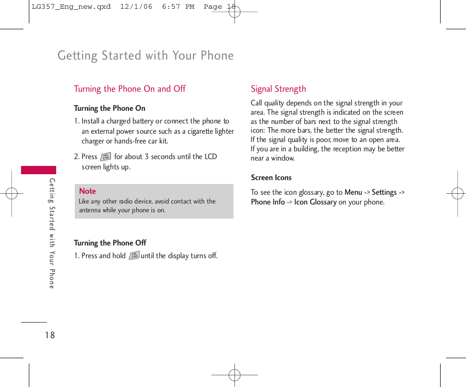 Getting started with your phone | LG LG357 User Manual | Page 18 / 106