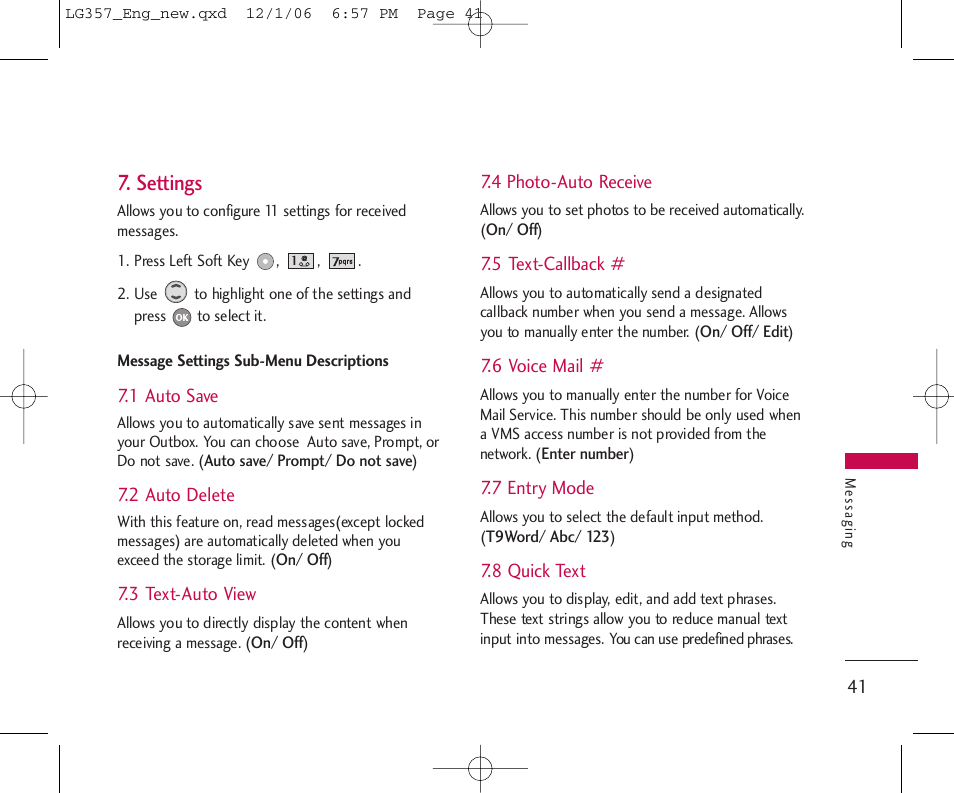 Settings | LG LG357 User Manual | Page 41 / 106