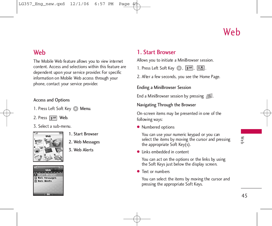 Start browser | LG LG357 User Manual | Page 45 / 106