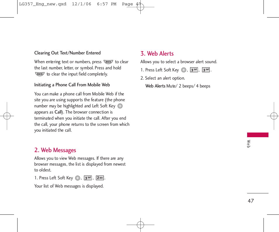 Web messages, Web alerts | LG LG357 User Manual | Page 47 / 106