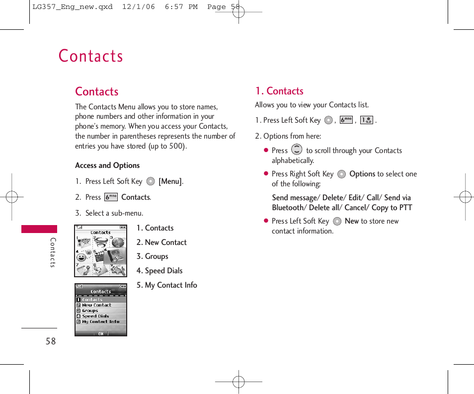 Contacts | LG LG357 User Manual | Page 58 / 106