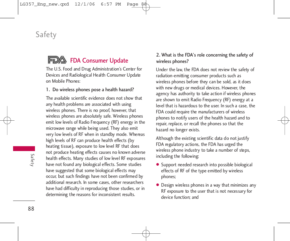 Safety, Fda consumer update | LG LG357 User Manual | Page 88 / 106