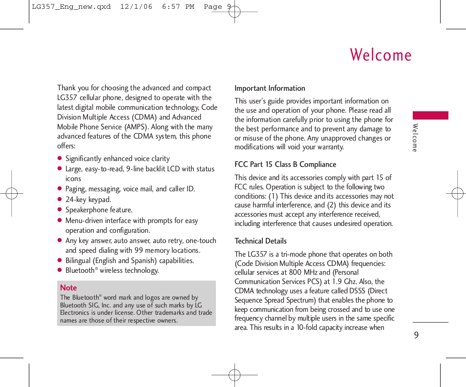 Welcome | LG LG357 User Manual | Page 9 / 106