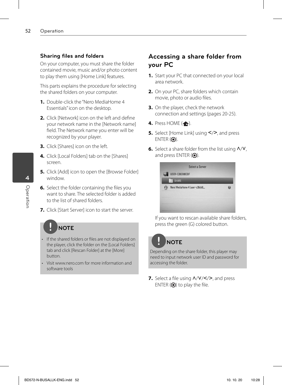 Accessing a share folder from your pc | LG BD570 User Manual | Page 52 / 100