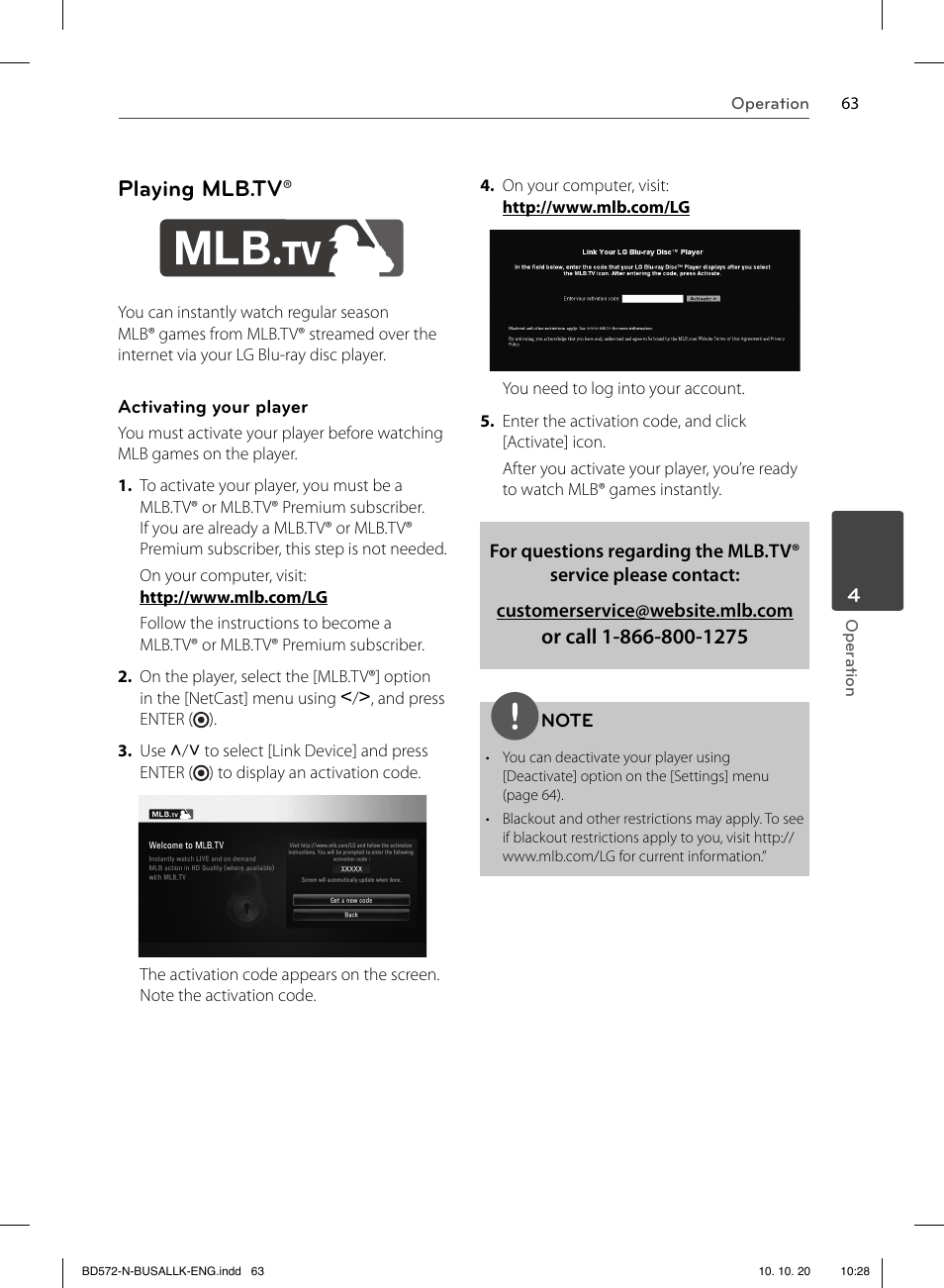 Playing mlb.tv | LG BD570 User Manual | Page 63 / 100