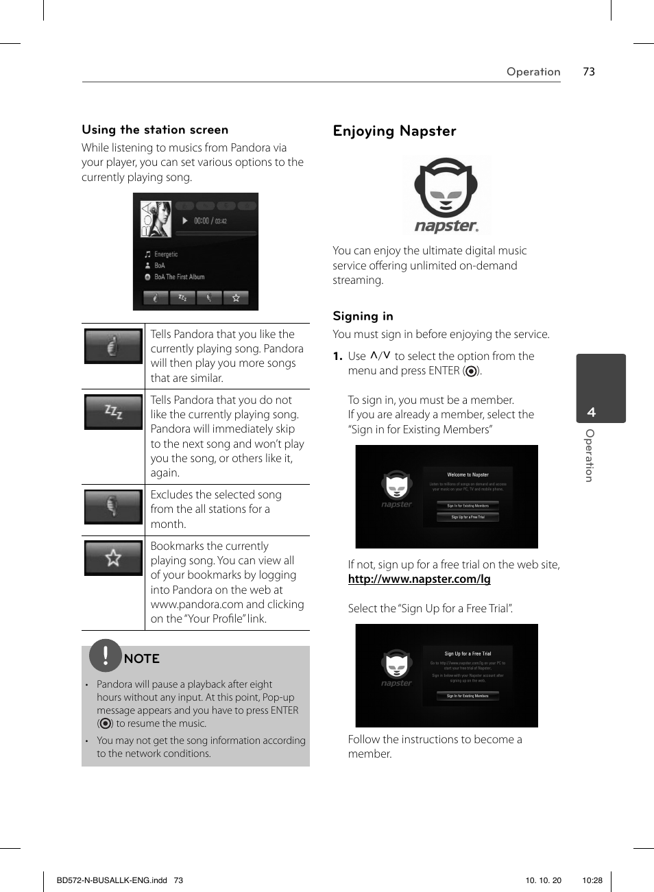 Enjoying napster | LG BD570 User Manual | Page 73 / 100