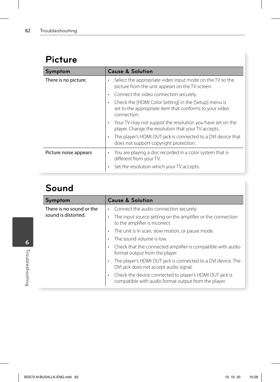 Picture, Sound | LG BD570 User Manual | Page 82 / 100