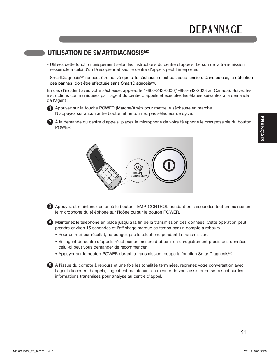 Utilisation de smartdiagnosis, Français | LG DLE2140W User Manual | Page 115 / 124