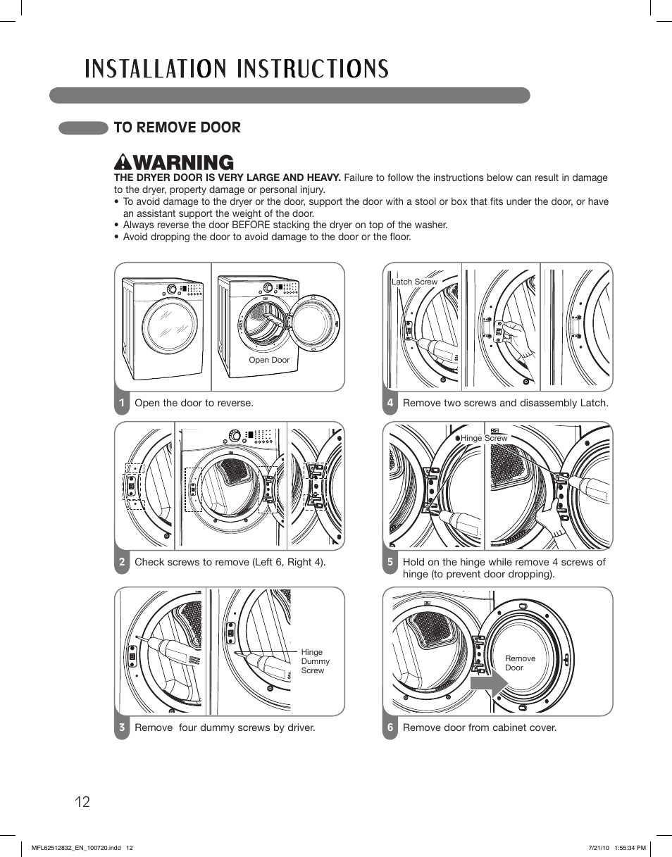 Wwarning | LG DLE2140W User Manual | Page 12 / 124