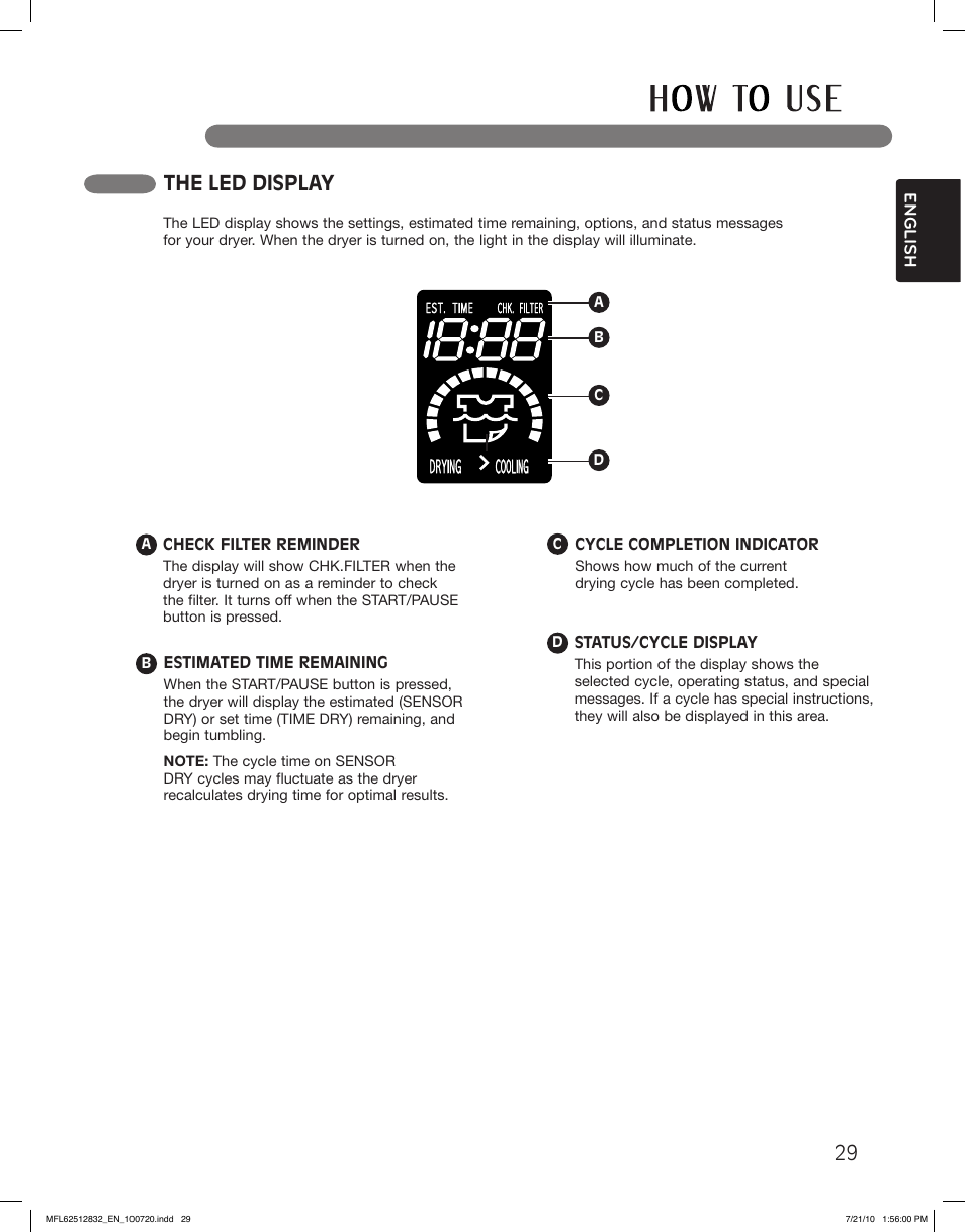 The led display | LG DLE2140W User Manual | Page 29 / 124