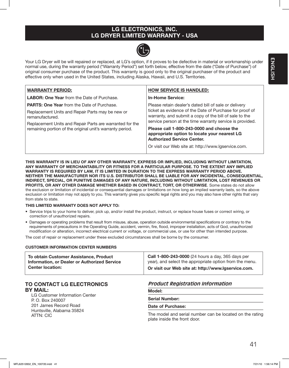 LG DLE2140W User Manual | Page 41 / 124