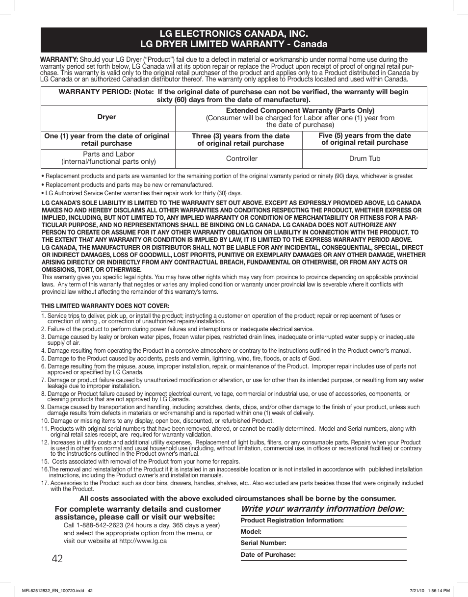 LG DLE2140W User Manual | Page 42 / 124