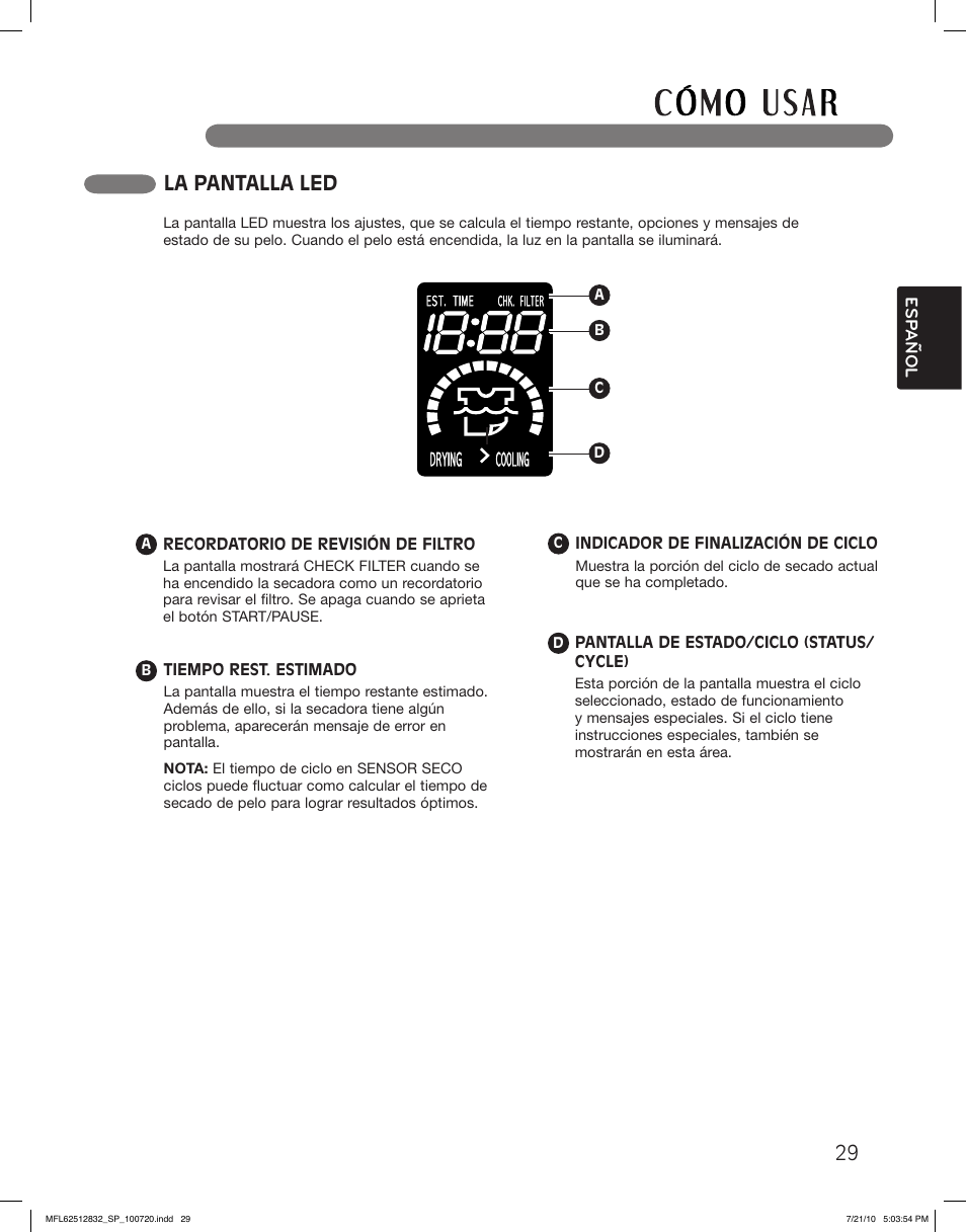 La pantalla led | LG DLE2140W User Manual | Page 71 / 124