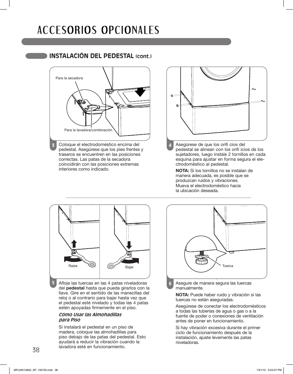 Instalación del pedestal | LG DLE2140W User Manual | Page 80 / 124