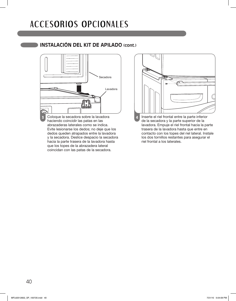 Instalación del kit de apilado | LG DLE2140W User Manual | Page 82 / 124
