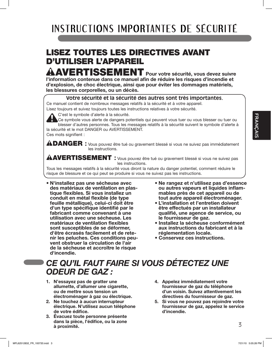 Wavertissement, Wdanger | LG DLE2140W User Manual | Page 87 / 124