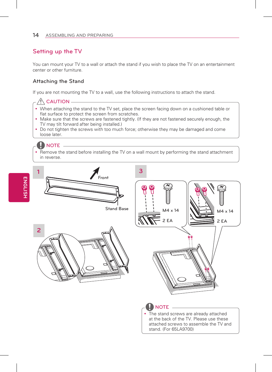 Setting up the tv | LG 65LA9700 User Manual | Page 14 / 44