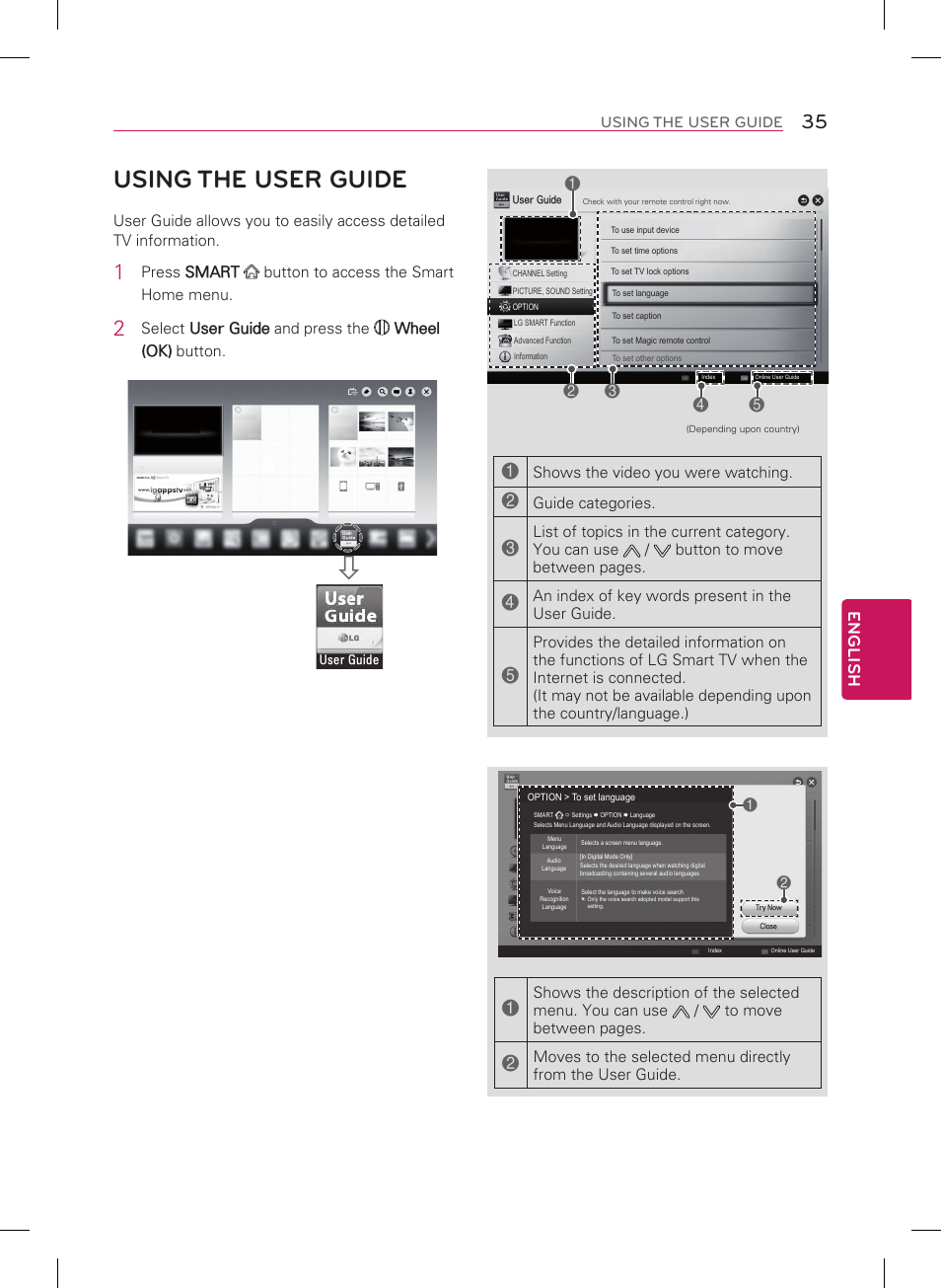 Using the user guide, English | LG 65LA9700 User Manual | Page 35 / 44