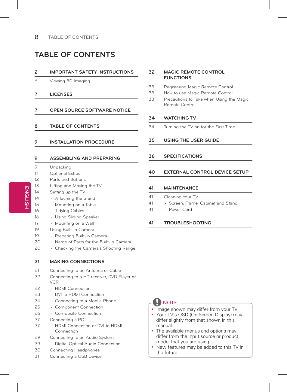 LG 65LA9700 User Manual | Page 8 / 44
