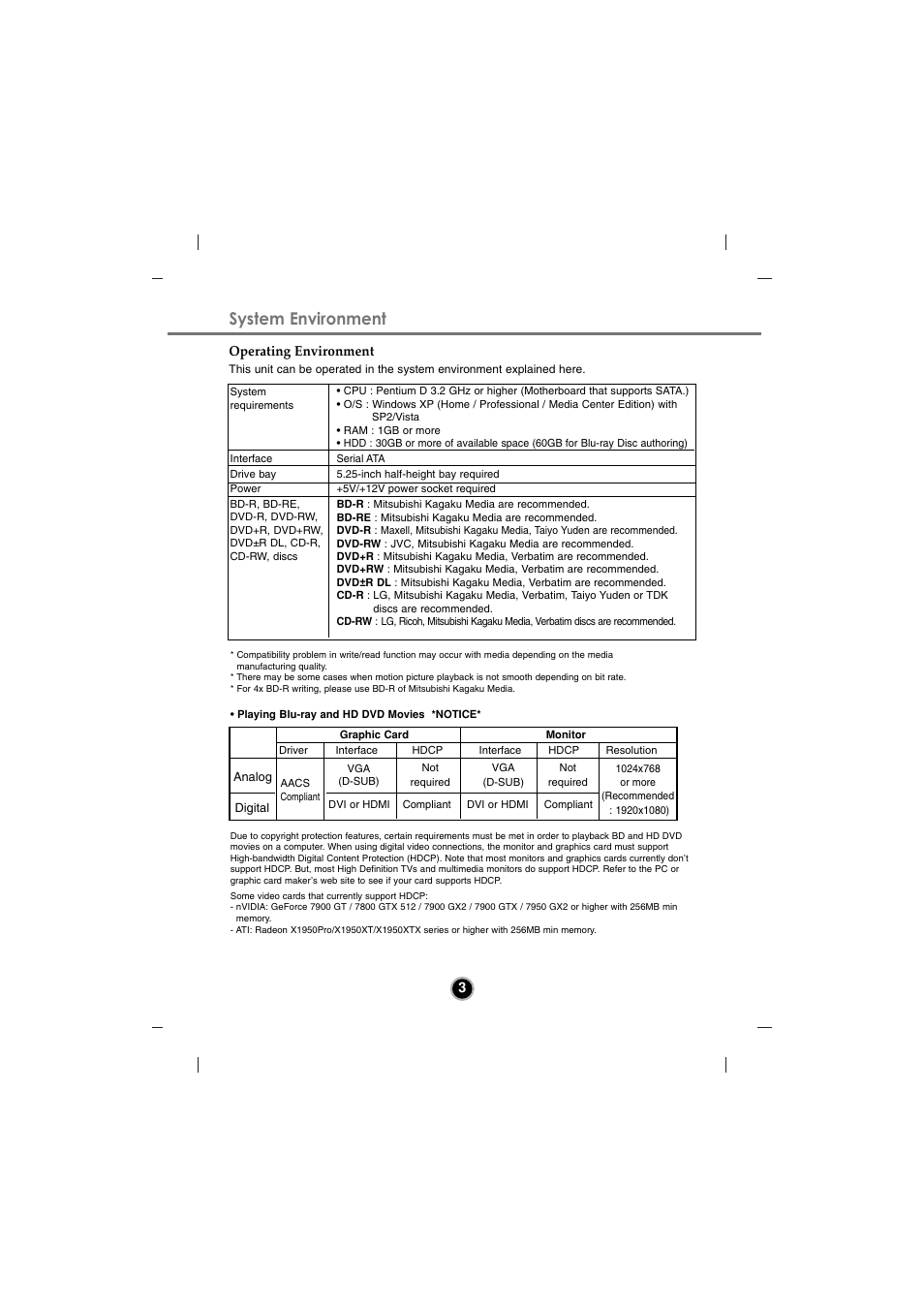 System environment | LG GGW-H10N User Manual | Page 6 / 15