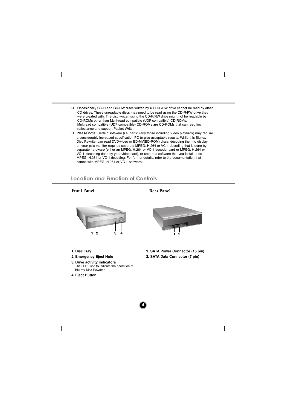 Location and function of controls | LG GGW-H10N User Manual | Page 7 / 15