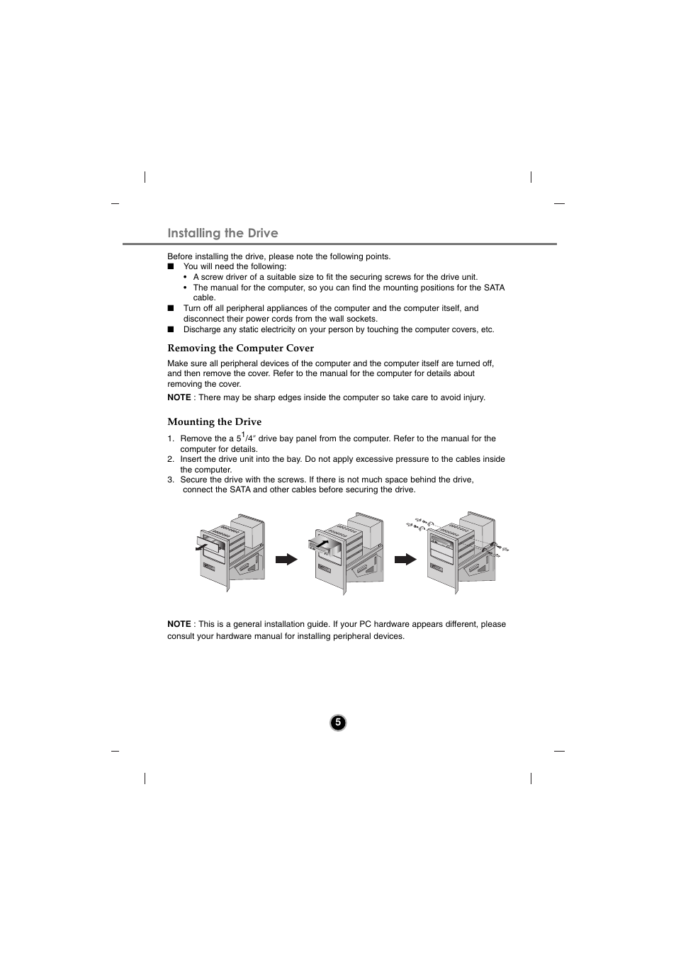 Installing the drive | LG GGW-H10N User Manual | Page 8 / 15
