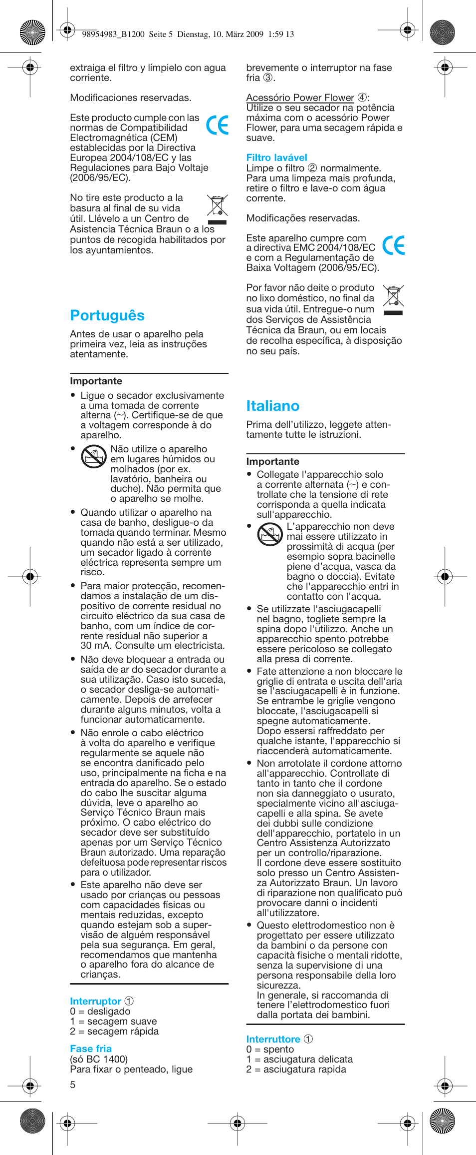 Português, Italiano | Braun B1200-3518 Swing User Manual | Page 5 / 19