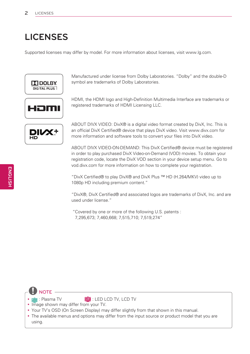 Licenses | LG 42LV3700 User Manual | Page 2 / 172