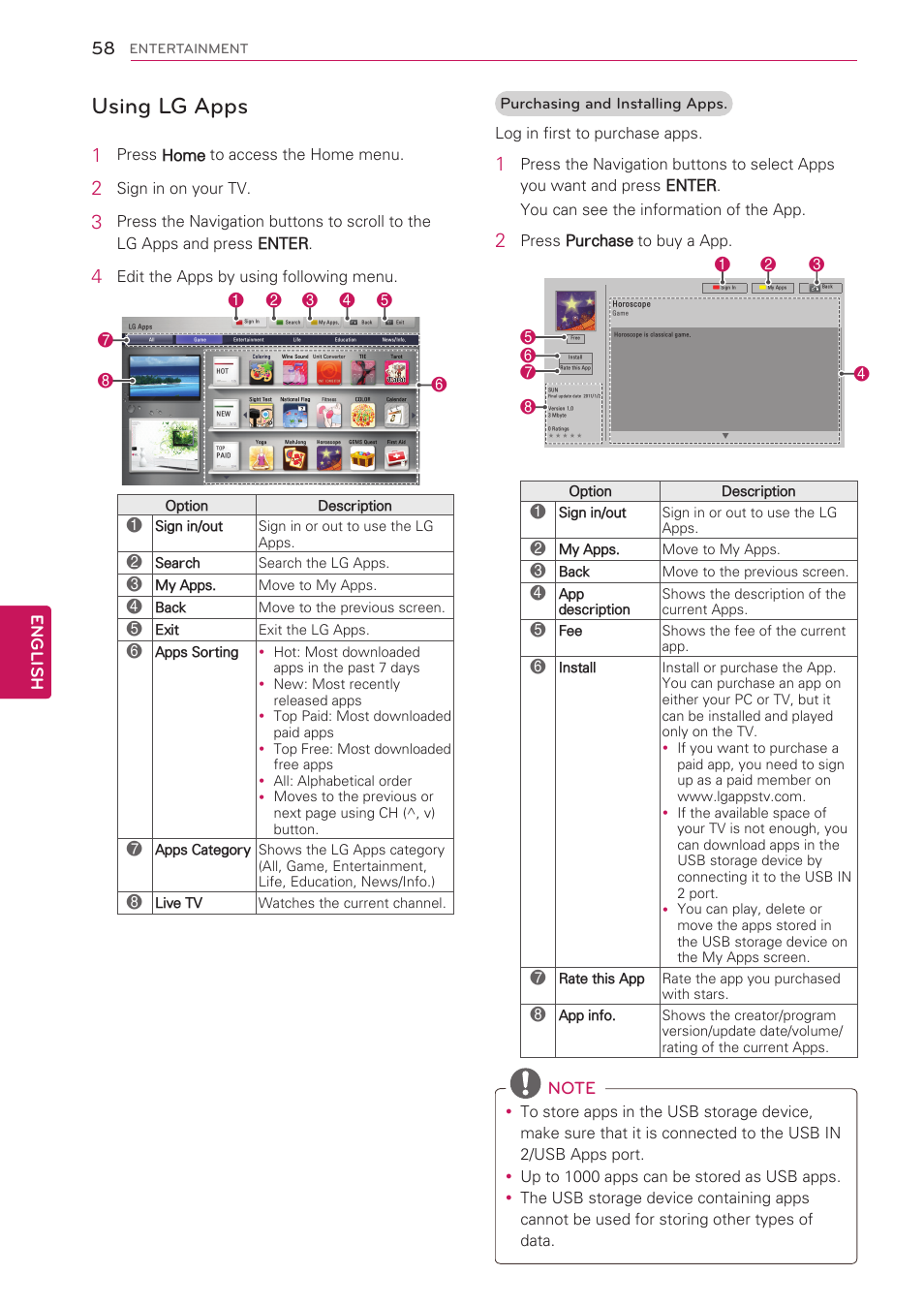 Using lg apps, English | LG 42LV3700 User Manual | Page 58 / 172