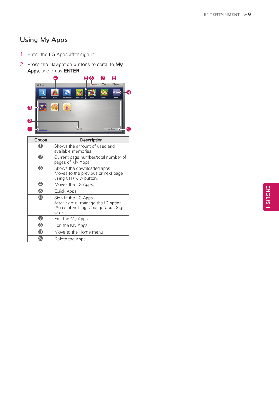 Using my apps | LG 42LV3700 User Manual | Page 59 / 172