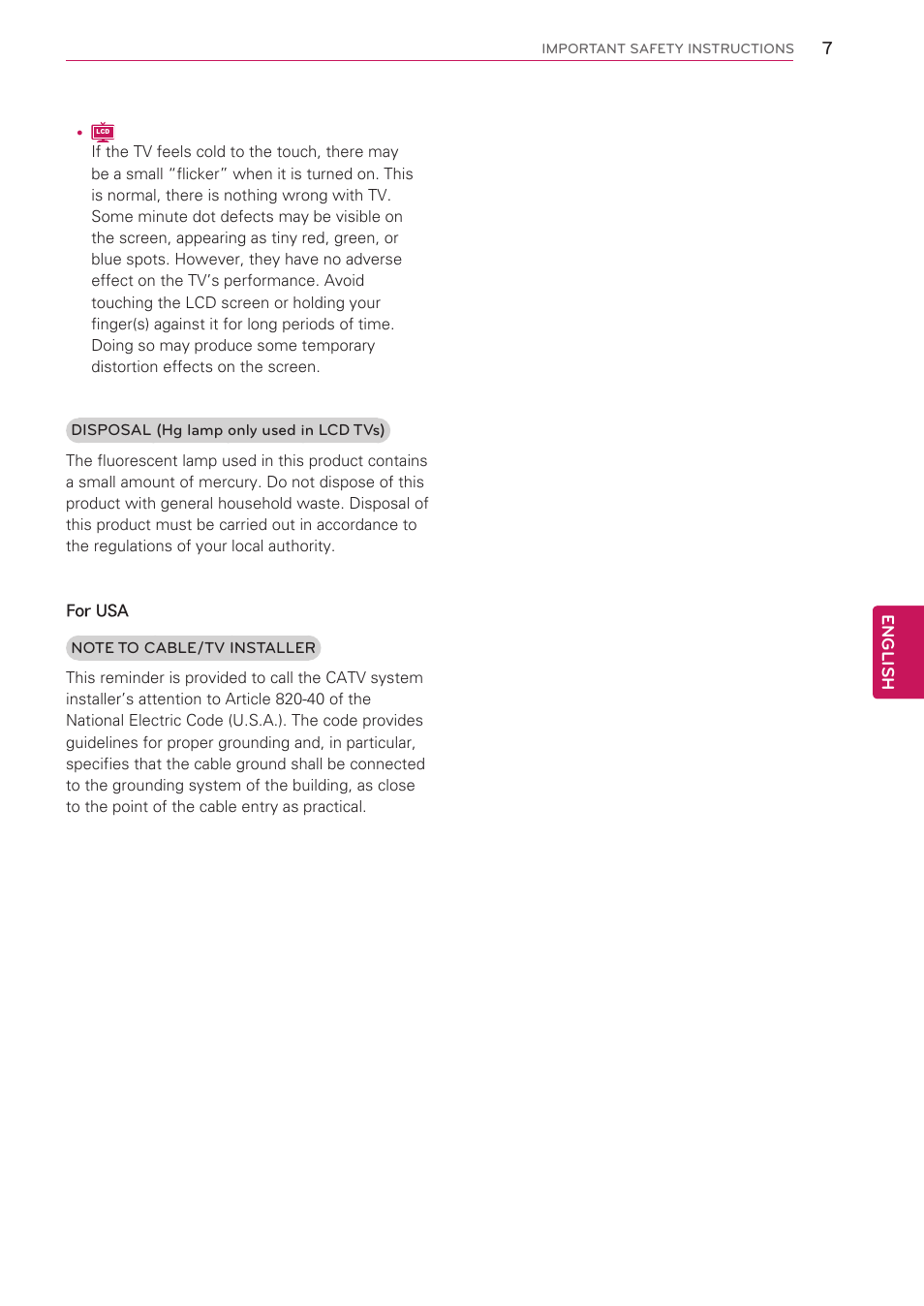 LG 42LV3700 User Manual | Page 7 / 172