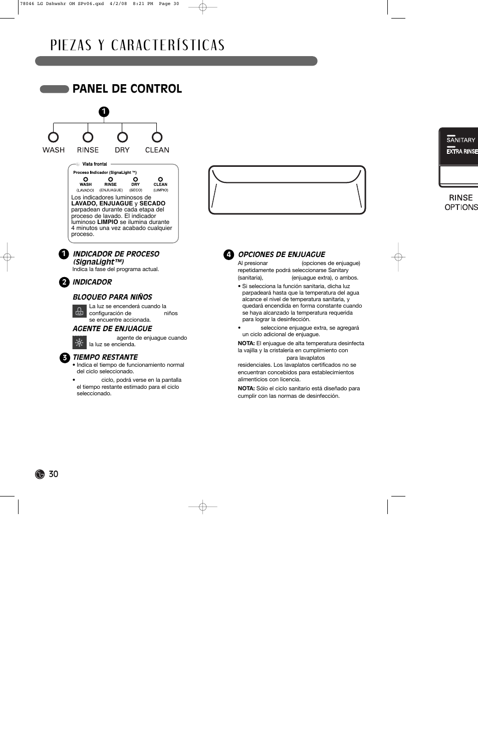 Panel de control | LG LDS4821ST User Manual | Page 30 / 68