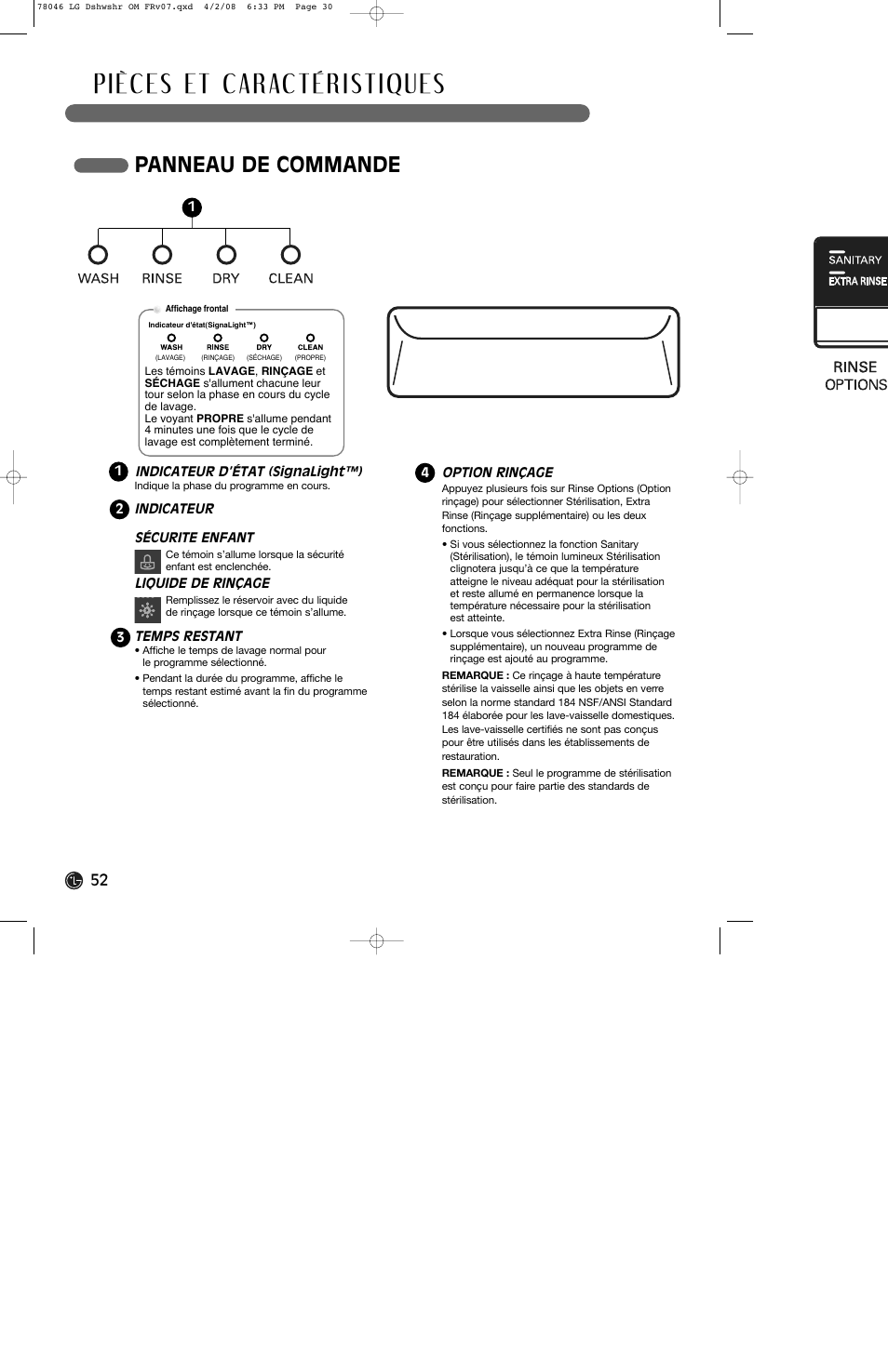 Panneau de commande | LG LDS4821ST User Manual | Page 52 / 68
