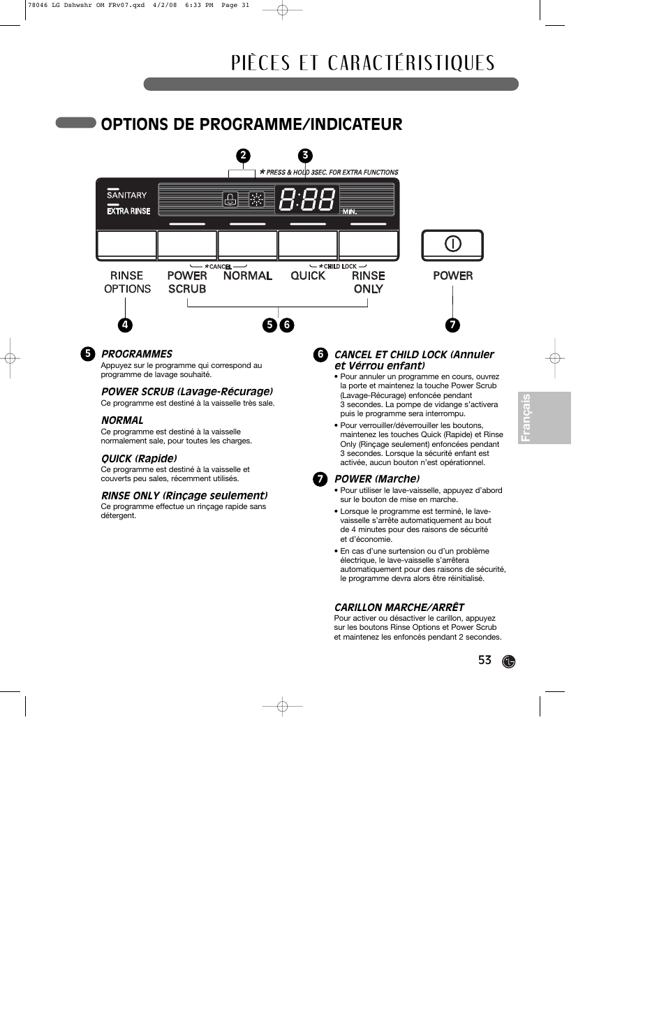 Options de programme/indicateur | LG LDS4821ST User Manual | Page 53 / 68