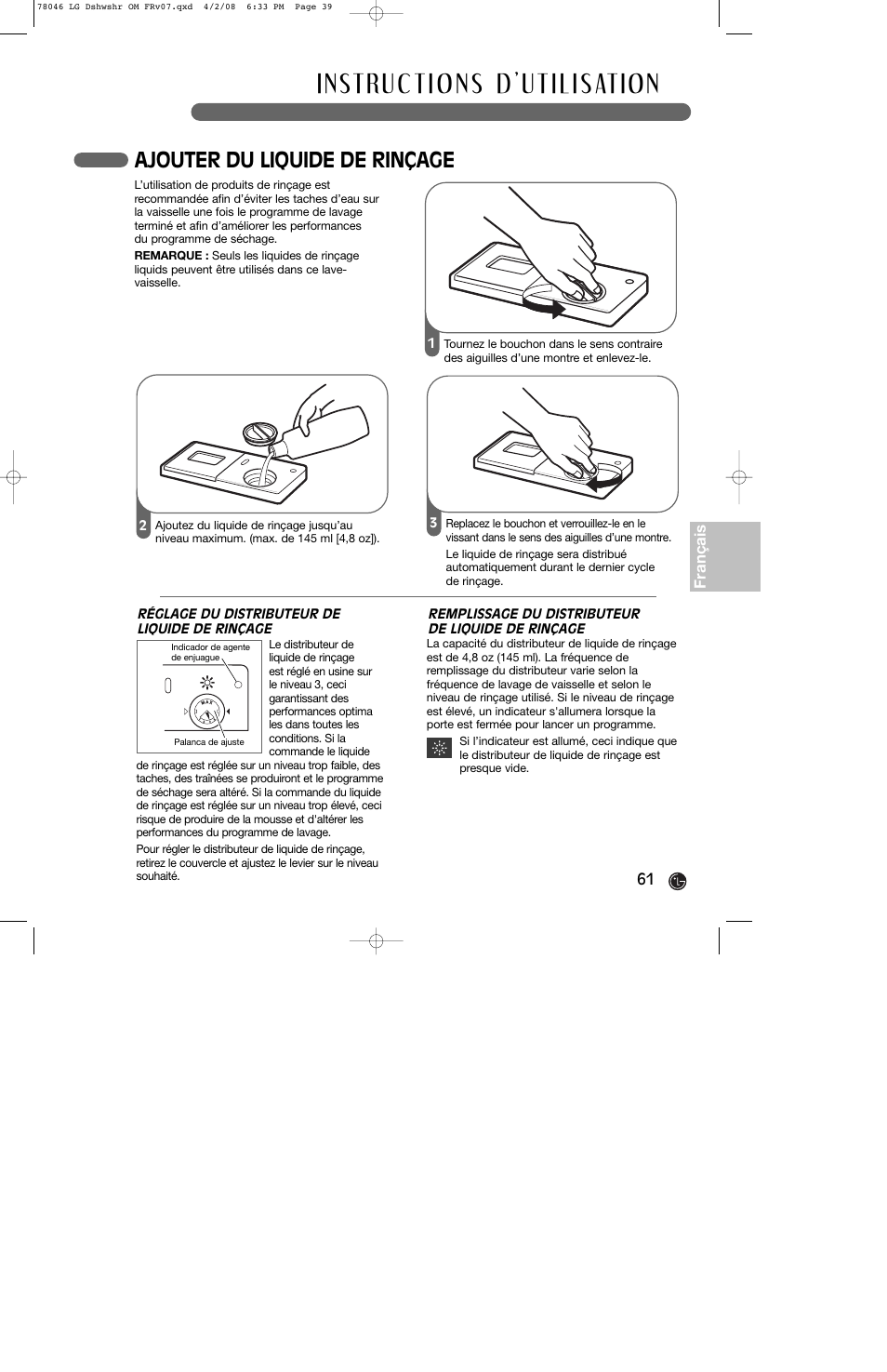 Ajouter du liquide de rinçage | LG LDS4821ST User Manual | Page 61 / 68