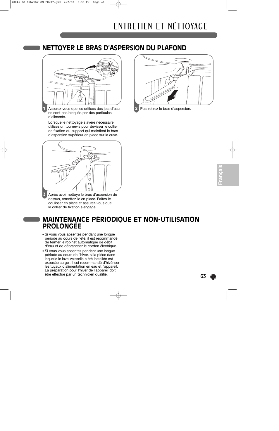 Nettoyer le bras d’aspersion du plafond | LG LDS4821ST User Manual | Page 63 / 68