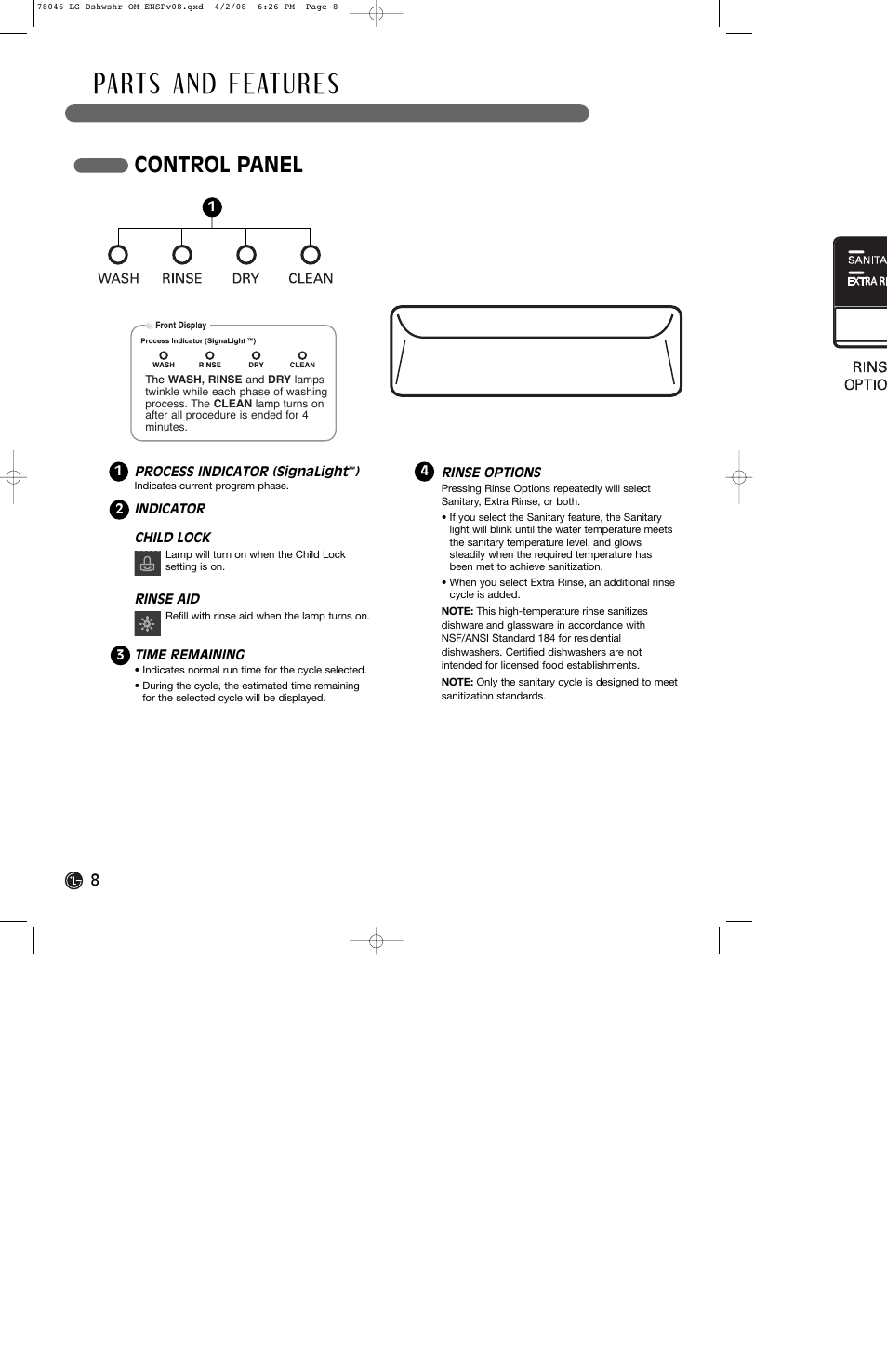 Control panel | LG LDS4821ST User Manual | Page 8 / 68